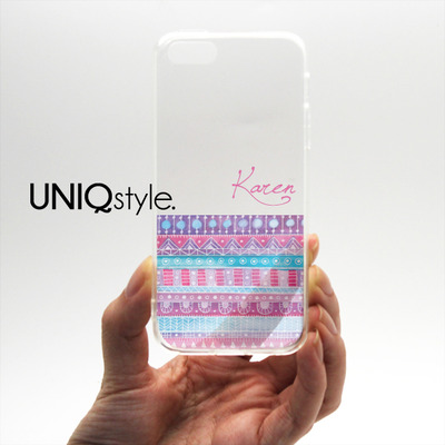 Personalized monogram name aztec tribal transparent case for iPhone 7/6 Samsung Note3 S8, S7 clear cover w/ tpu edge - L51