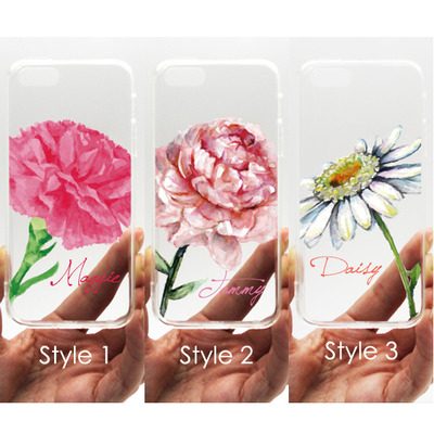 Personalized monogram name floral flower transparent clear case for iphone 7/6/4/4s/5/5s/5c samsung s7 s8 note3 - carnation peony daisy - l52 - Thumbnail 2