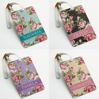 Luggage tag, travel bag tag, suitcase tag, rose floral vintage flower, custom wedding favor tag, monogrammed custom name initial (e06)