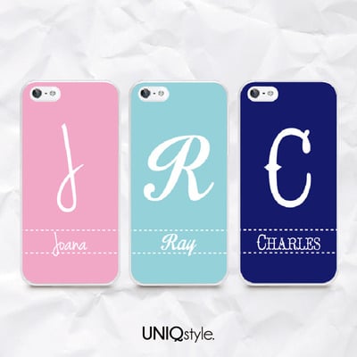 Personalized name initials monogram phone case for iphone 7/6/6s/5/5s/5c, samsung s67/8/note5, sony z5 compact, lg nexus, nokia, htc one, moto e - n41 - Thumbnail 1