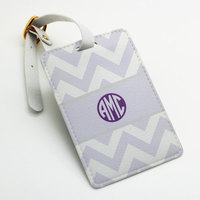 Personalised pu leather Luggage Tag, wedding ID Tag, Travel Tag, Bag Tag, Chevron zigzag style, Custom Name Monogram Initial, with strap - Thumbnail 1