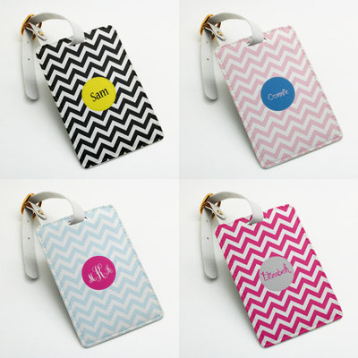 Personalized luggage tag, bag tag, travel tag, suitcase tag, id tag, chevron zigzag style, custom name monogram luggage tag with strap