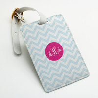 Personalized Luggage Tag, Bag Tag, Travel Tag, Suitcase Tag, Id tag, chevron zigzag style, Custom Name Monogram luggage tag with strap - Thumbnail 4
