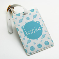 Two tags set - star and moon Personalized Luggage Tag, School Office Bag Tag, Travel Tag, Custom Name and Monogram, many colors (K42) - Thumbnail 1