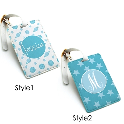 Two tags set - star and moon personalized luggage tag, school office bag tag, travel tag, custom name and monogram, many colors (k42)
