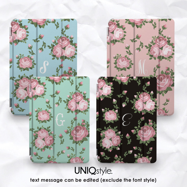 Personalized initials floral smart cover for iPad mini, iPad mini 2 retina, iPad Air pastel color custom name smart cover with back case - N48