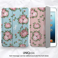 Personalized initials floral smart cover for iPad mini, iPad mini 2 retina, iPad Air pastel color custom name smart cover with back case - N48 - Thumbnail 2