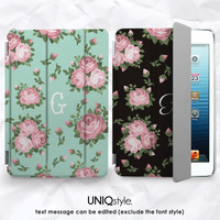 Personalized initials floral smart cover for iPad mini, iPad mini 2 retina, iPad Air pastel color custom name smart cover with back case - N48 - Thumbnail 3