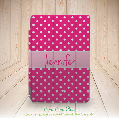 Polka dots custom name smart cover case for ipad mini case, new ipad mini retina 2 case, ipad air case, custom name, many colors (n06) - Thumbnail 1