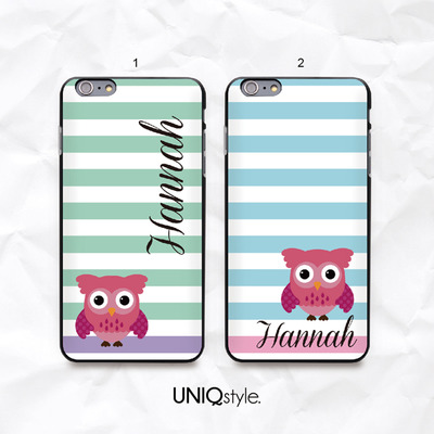 Cute owl personalized custom monogram phone case with stripe for iphone 7/6/6s plus, samsung s6,s7,s8, note 5, sony z4 z5, lg g6, htc one m9 - Thumbnail 1