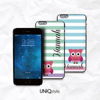 Cute Owl personalized custom monogram phone case with stripe for iPhone 7/6/6s plus, Samsung S6,S7,S8, Note 5, Sony Z4 Z5, LG G6, HTC One M9 - Thumbnail 2