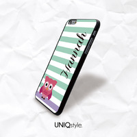 Cute Owl personalized custom monogram phone case with stripe for iPhone 7/6/6s plus, Samsung S6,S7,S8, Note 5, Sony Z4 Z5, LG G6, HTC One M9 - Thumbnail 3