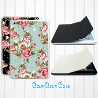 iPad mini new iPad mini retina 2 case, iPad Air case, mint blue vintage floral rose flower, back hard cover with smart cover (E06) - Thumbnail 1