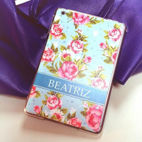 iPad mini new iPad mini retina 2 ipad mini case - iPad air case -  vintage rose flower floral - personalized monogram name hard case (E06) - Thumbnail 4