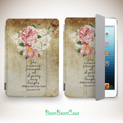 Vintage flower rose floral art smart cover case for ipad mini case, new ipad mini retina 2 case, ipad air case, proverbs 31:25 (k33)