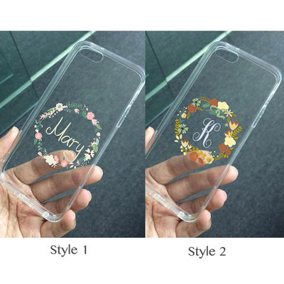 Transparent clear flower wreath floral rose case for iphone 6 6 plus, iphone 5c 5s 5 4 4s case, personalized monogram name custom case (k37)