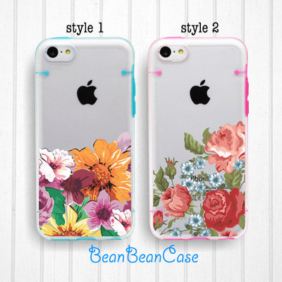 Vintage flower rose sunflower floral clear bumper hard cover case for iphone 6 6 plus, iphone 5s 5c 5 transparent case, free protector (i32)