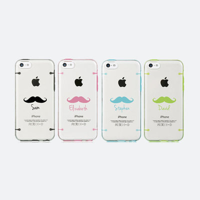 Iphone 5c 5s 5 case, iphone 6 6 plus case, transparent clear cover, mustache design, personalized name custom clear back cover case (k23)