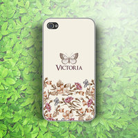 iPhone 6, 6 plus case, iPhone 5C 5s 5 case -- Personalized Your name and text, Custom Case, for iPhone 4 and 5, flower and butterfly (E14) - Thumbnail 1