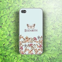 iPhone 6, 6 plus case, iPhone 5C 5s 5 case -- Personalized Your name and text, Custom Case, for iPhone 4 and 5, flower and butterfly (E14) - Thumbnail 2