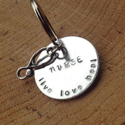 Nurse hand stamped keychain