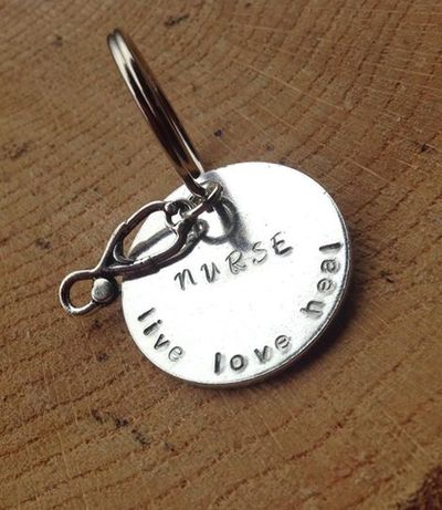 Nurse Hand Stamped Keychain 