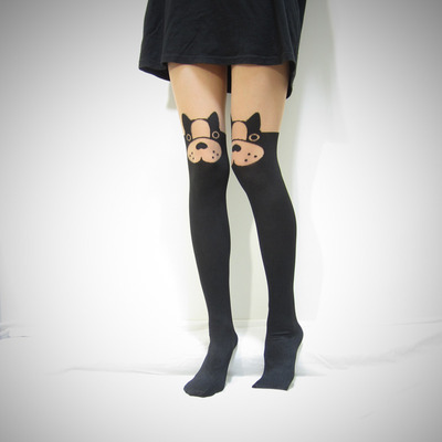 Must love dog boston terrier mock thigh high tights/ stockings