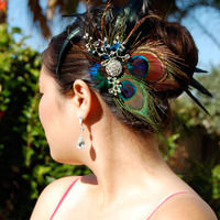 Bridal Head Piece Elegant Feather Fascinator - Style # FF112  - Thumbnail 4