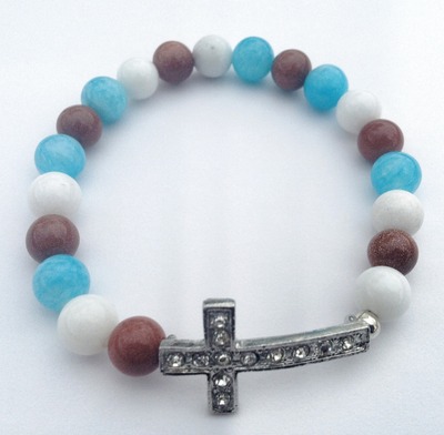 Copper, Blue and White cross bracelet