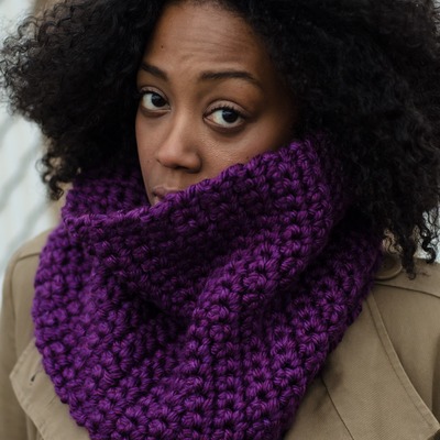 Purple chunky cowl