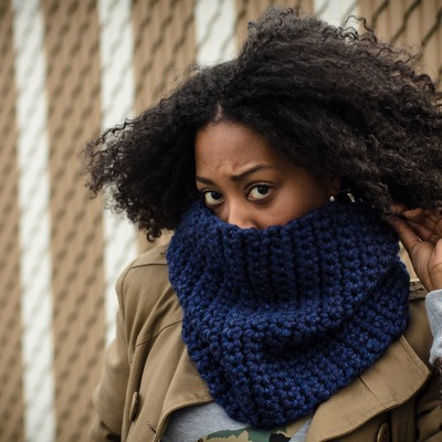 Navy blue chunky cowl