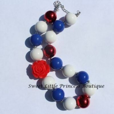 Mommy's little firecracker red white blue chunky necklace baby bubblegum bead necklace baby girl necklace toddler