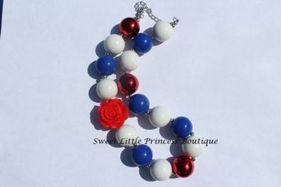 Mommy's Little Firecracker Red White Blue Chunky necklace Baby Bubblegum Bead Necklace Baby Girl Necklace Toddler
