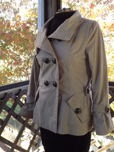 Womens Canvas Trench Coat, Short Brown Coat, Size Large