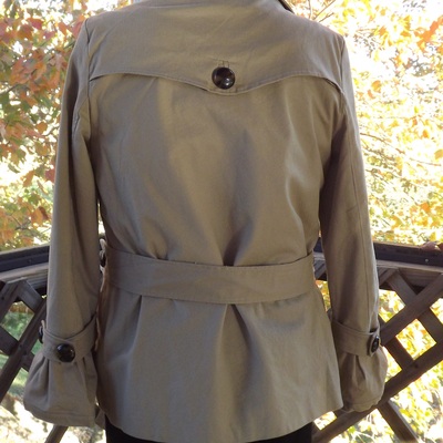 Womens canvas trench coat, short brown coat, size large
