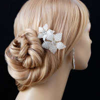 Wedding Crystal Flower Fascinator  - Style # CF600 By Luxe in Bloom - Thumbnail 3