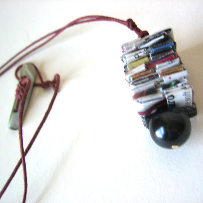 Reclaimed paper and black pearl necklace