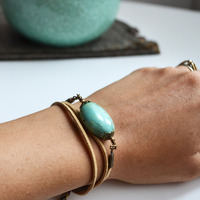Turquoise Wrap Bracelet, Turquoise Necklace, Tan Wrap Necklace, - Thumbnail 2
