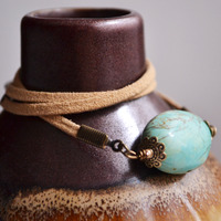 Turquoise Wrap Bracelet, Turquoise Necklace, Tan Wrap Necklace, - Thumbnail 3