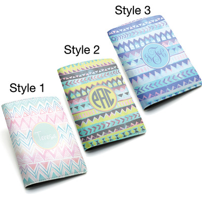 Tribal aztec pattern, custom name personalized pu leather passport holder case, travel wallet cover, geen blue pink tribal with name (l16) - Thumbnail 4