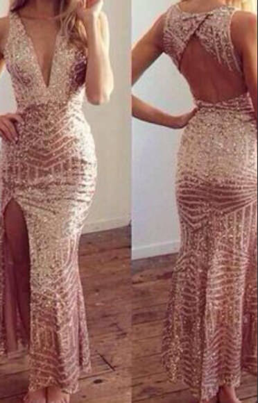 Gold Cross Front Deep V Maxi Dress