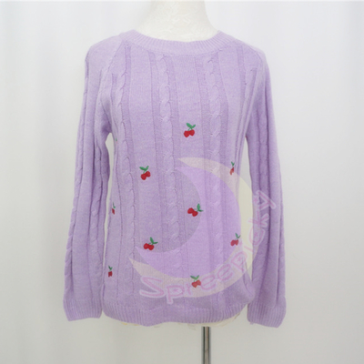 Autumn/Winter Cute Cherry Knitting  Loose Sweater Jumper Top Free Ship SP141330