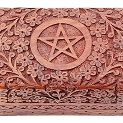 Misc - wooden box - carved pentacle