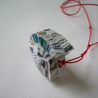 Junk Mail Necklace Hanging On Red Cord - Thumbnail 1