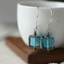 aqua blue dangle earrings  - Thumbnail 2
