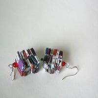 Glass Bead & Rescued Mailbox Paper Earrings - Thumbnail 3