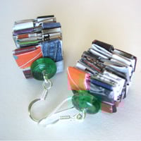 Eco Chic Earrings - Rescued Paper And Green Glass Beads - Thumbnail 2