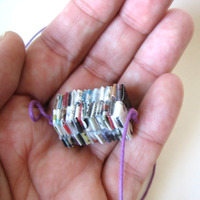 Stacked Eco Paper Necklace on Radiant Orchid Cotton Cord - Thumbnail 3