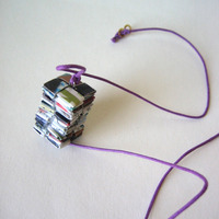 Stacked Eco Paper Necklace on Radiant Orchid Cotton Cord - Thumbnail 1