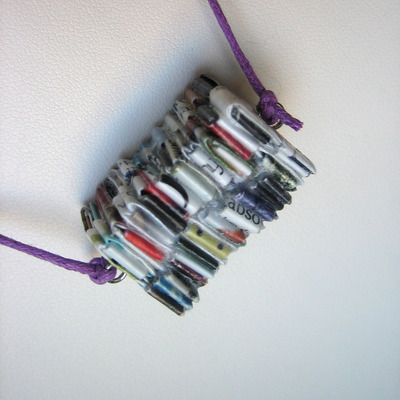 Stacked eco paper necklace on radiant orchid cotton cord